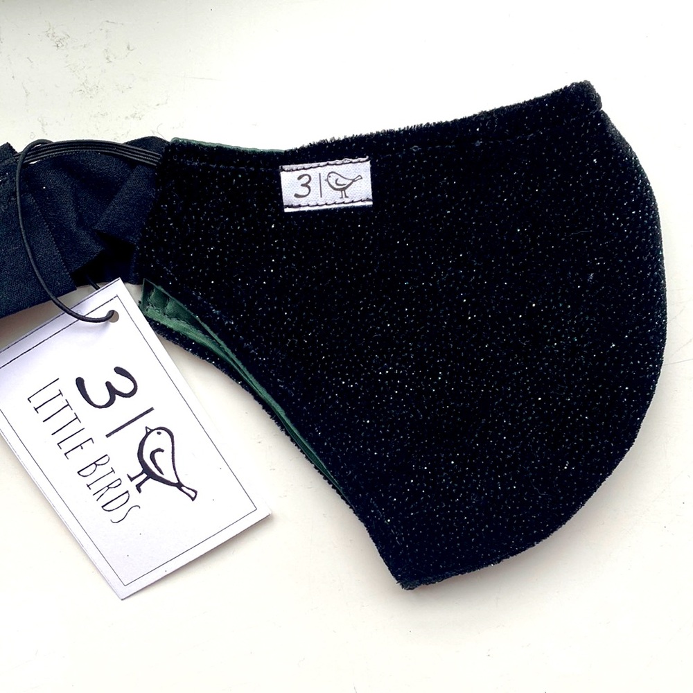 Black sparkly velvet / green satin mask/headband